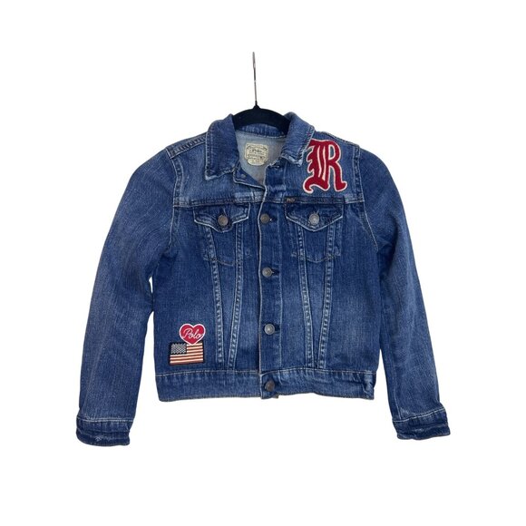 Polo Ralph Lauren Girl's Size 8 Denim Jean Jacket Pep Squad Patches Retro - Picture 6 of 10